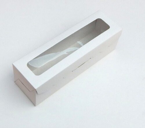 Caja macaron/mini alfajores 20x6x6 c/visor blanca