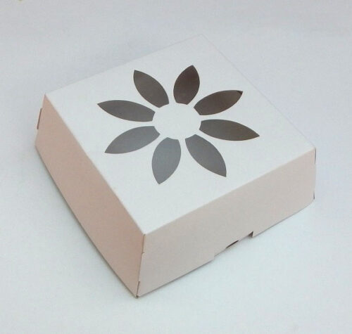 Caja 14x14x6 c/visor flor blanca
