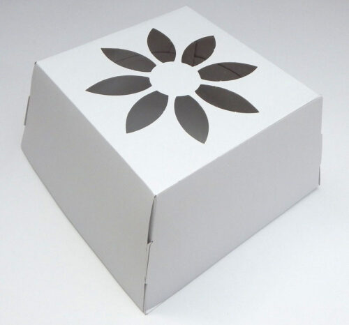 Caja tortera blanca 17x17x12 c/visor flor