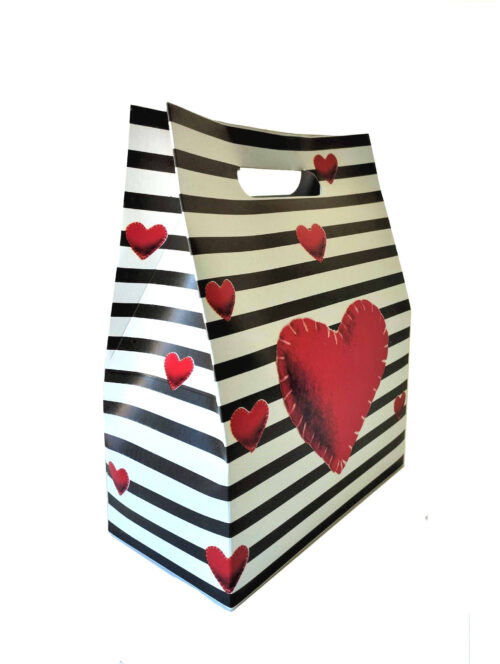 Bolsa de cartulina con diseño corazón rojo